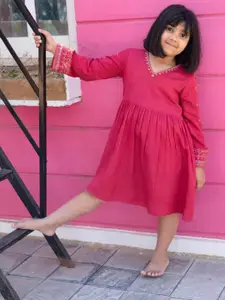 Sangria Girls Embellished Embroidered A-Line Knee Length Dress