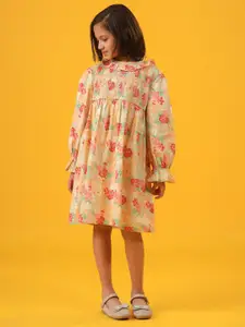 Sangria Girls Floral Printed Cotton Smoked-Detail Parade Dress