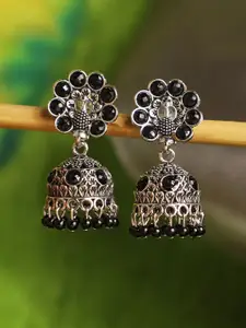 ANIKAS CREATION Silver-Plated Artificial Beaded Dome Shaped Jhumkas