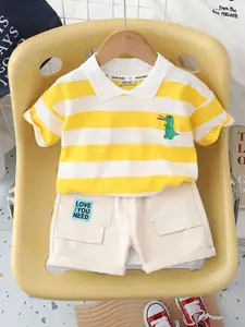 INCLUD Boys Striped Polo Collar T-shirt With Shorts