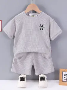 INCLUD Boys Self Design Short Sleeves T-shirt With Shorts