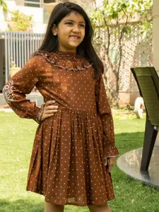 Sangria Girls Polka Dot Printed & Embroidered Fit & Flare Dress
