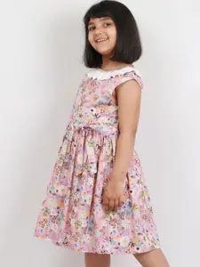 Sangria Girls Floral Printed Cotton Frill Detail Knee Length Fit and Flare Dress