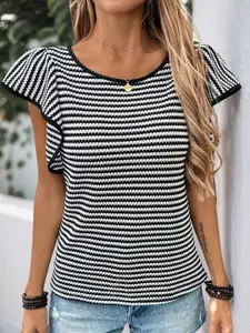 all about you Horizontal Stripes Striped Flared Sleeve Opaque Regular Top