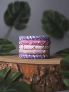 Taasha Craft Set Of 5 Stone-Studded & Beaded Bangles