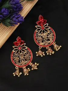 ANIKAS CREATION Gold-Plated Artificial Stones Studded and Beaded Contemporary Chandbalis
