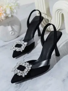 PURPLEHUNT Striped PU Block Pumps with Bows