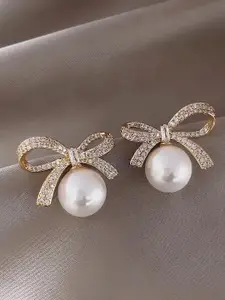 KARISHMA KREATIONS Gold Plated Artificial Stones Studded &Pearls Beaded Contemporary Studs