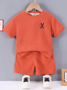 INCLUD Boys Self Design Short Sleeves T-shirt With Shorts