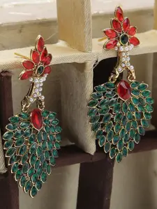 ANIKAS CREATION Gold-Plated Cubic Zirconia Studded Contemporary Drop Earrings