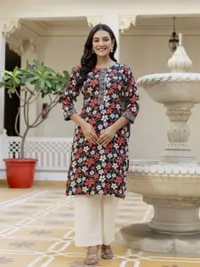DRESSAR Floral Printed Round Neck Straight Kurta