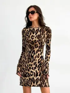 bebe Animal Printed Boat Neck Sheath Dress