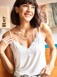Olalook Women Fitted Lace Detail Cami Top
