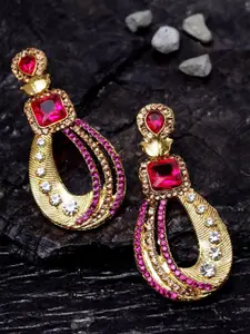 ANIKAS CREATION Gold-Plated Artificial Stones Studded Contemporary Drop Earrings
