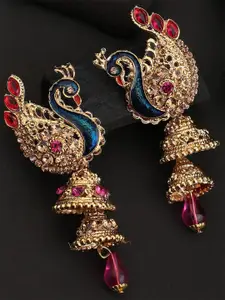 ANIKAS CREATION Gold-Plated Artificial Stones and Beaded Dome Shaped Jhumkas