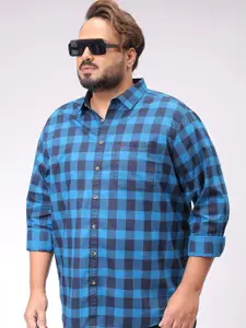 Hardsoda by The Indian Garage Co Plus Size Checked Cutaway Collar Pure Cotton Casual Shirt