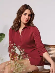 The Souled Store Side Rouching Textured Casual Shirt