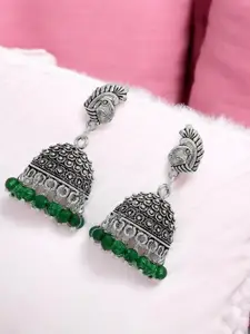 ANIKAS CREATION Silver-Plated Artificial Beaded Dome Shaped Jhumkas