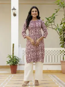 DRESSAR Floral Printed Round Neck Straight Kurta