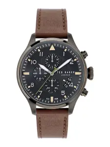 Ted Baker Men Brass Dial & Leather Straps Analogue Watch BKPFMF405