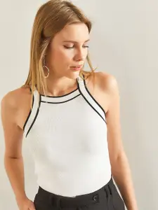 BIANCO LUCCI Women Beyaz Sleeveless Fitted Top
