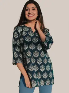 Dream Beauty Fashion Kiwi-Blue Floral Printed Kurta