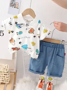 INCLUD Boys Printed Polo Collar T-shirt With Shorts