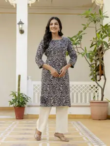 DRESSAR Floral Printed Rpund Neck Straight Kurta