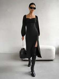 bebe Women Slits Puff Sleeve Bodycon Midi Dress
