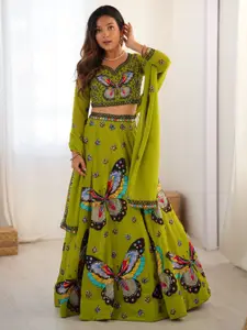 Fusionic Embroidered Georgette Semi-Stitched Lehenga & Unstitched Blouse With Dupatta