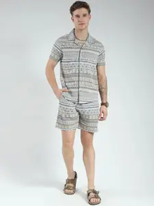 Monte Carlo Printed Pure Cotton Collared Shirt & Bermuda Shorts Co-Ord Set