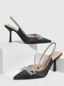 PURPLEHUNT Women Embellished Slim Heeled Pumps with Bows
