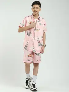 Monte Carlo Boys Printed Collared Shirt & Shorts With T-Shirt Clothing Set