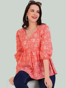 Dream Beauty Fashion Floral Print Puff Sleeve Empire Top