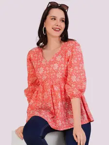 Dream Beauty Fashion Floral Print Puff Sleeve Empire Top