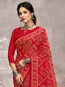 KALINI Red Chiffon  Printed Daily Wear Saree