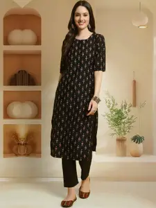 Anouk Rustic Ethnic Motifs Printed Round Neck Straight Kurta
