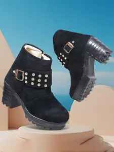 GNX Girls Textured Faux Fur Trim Ankle Boots