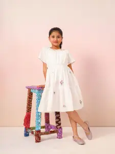 Sangria Girls Embroidered Cotton Fit and Flare Dress