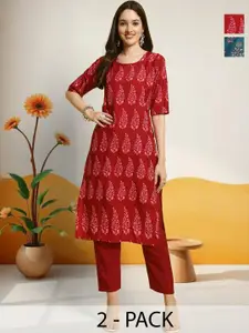 Anouk Rustic Selection Of 2 Floral Printed Round Neck Straight Kurtas