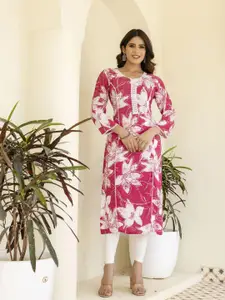 DRESSAR Floral Printed Round Neck Straight Kurta