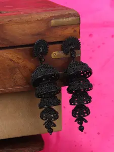 ANIKAS CREATION Silver-Plated Dome Shaped Jhumkas