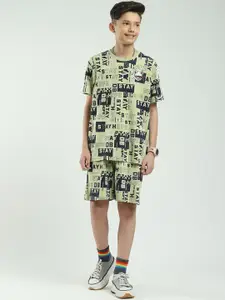 Monte Carlo Boys Typography Printed Round Neck T-Shirt & Shorts