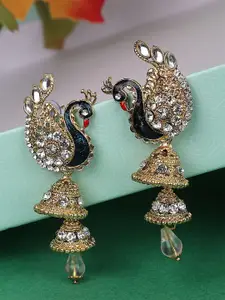 ANIKAS CREATION Gold-Plated  Artificial Stones Studded and Beaded Dome Jhumkas