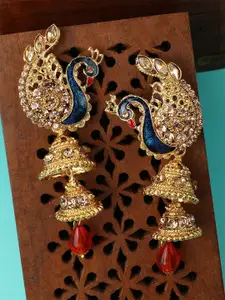 ANIKAS CREATION Gold-Plated  Artificial Stones Studded and Beaded Dome Jhumkas