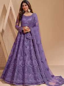 Aika Embroidered Thread Work Net Semi-Stitched Lehenga & Unstitched Blouse With Dupatta