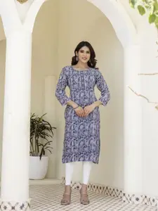 DRESSAR Floral Printed Round Neck Straight Kurta