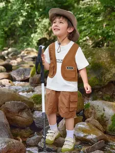 INCLUD Boys Printed Short Sleeves T-Shirt With Waistcoat & Shorts