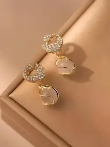 KARISHMA KREATIONS Gold Plated Cubic Zirconia studded &Pearls Beaded Drop Earrings