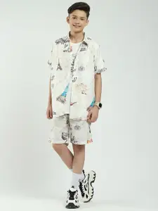 Monte Carlo Boys Printed Collared Shirt & Shorts With T-Shirt Clothing Set